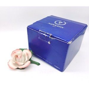 Vintage Napoleon Fine Porcelain Pink White Rose With Box 2" x 3" Figurine Decor